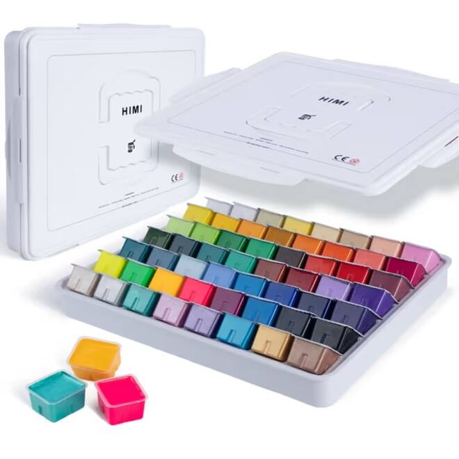 Gouache HIMI 56 kleuren 30gr inclusief neon en matellic opbergbox wit