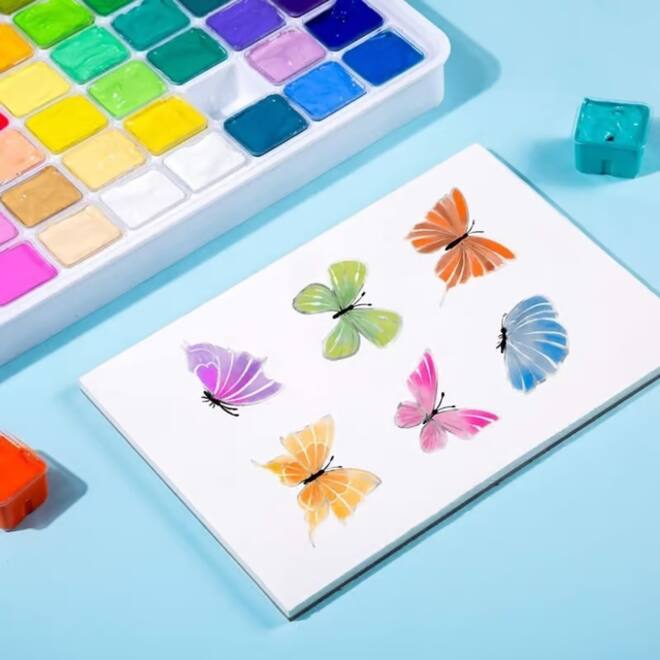 Gouache HIMI 56 kleuren 30gr inclusief neon en matellic opbergbox wit