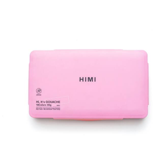 Gouache HIMI 18 kleuren 30gr opbergbox roze