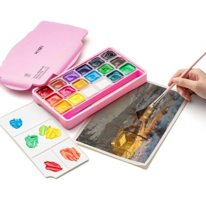 Gouache HIMI 18 kleuren 30gr opbergbox roze