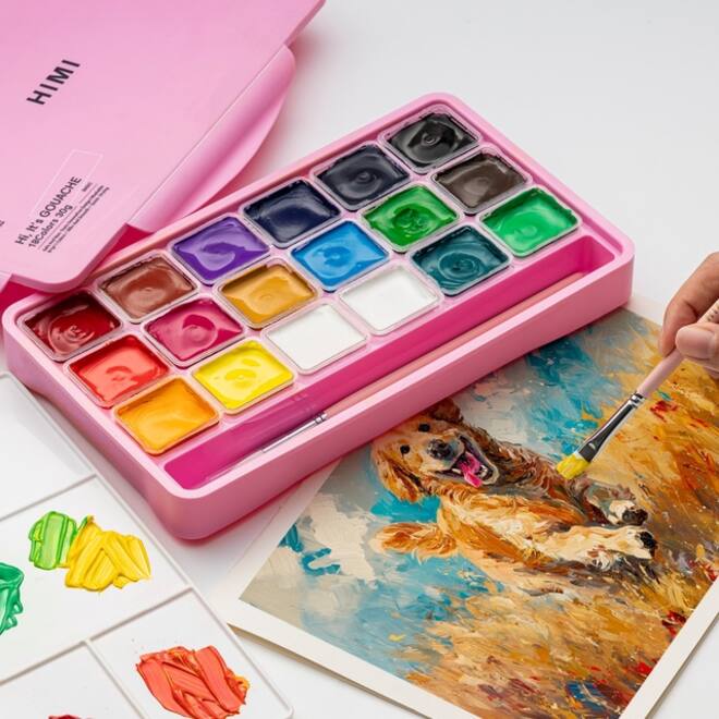 Gouache HIMI 18 kleuren 30gr opbergbox roze
