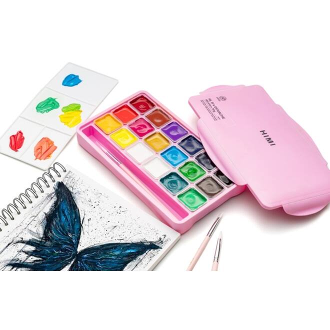 Gouache HIMI 18 kleuren 30gr opbergbox roze