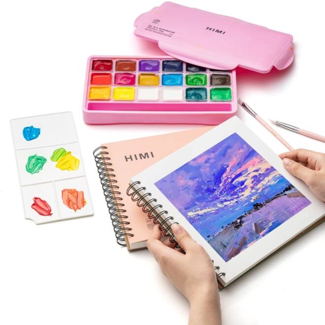 Gouache HIMI 18 kleuren 30gr opbergbox roze