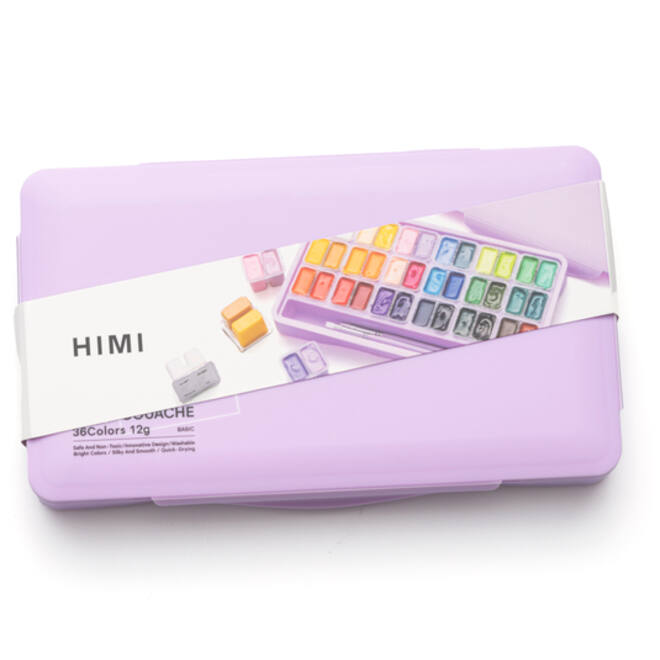Gouache HIMI Twin cups 36 kleuren 12gr opbergbox lila