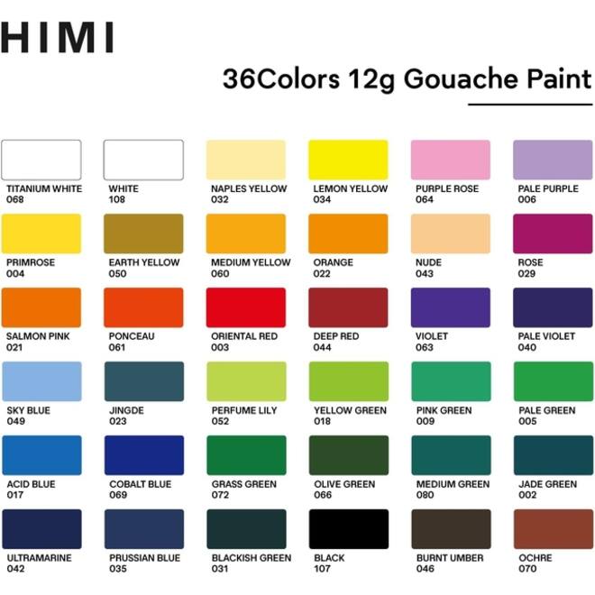Gouache HIMI Twin cups 36 kleuren 12gr opbergbox lila