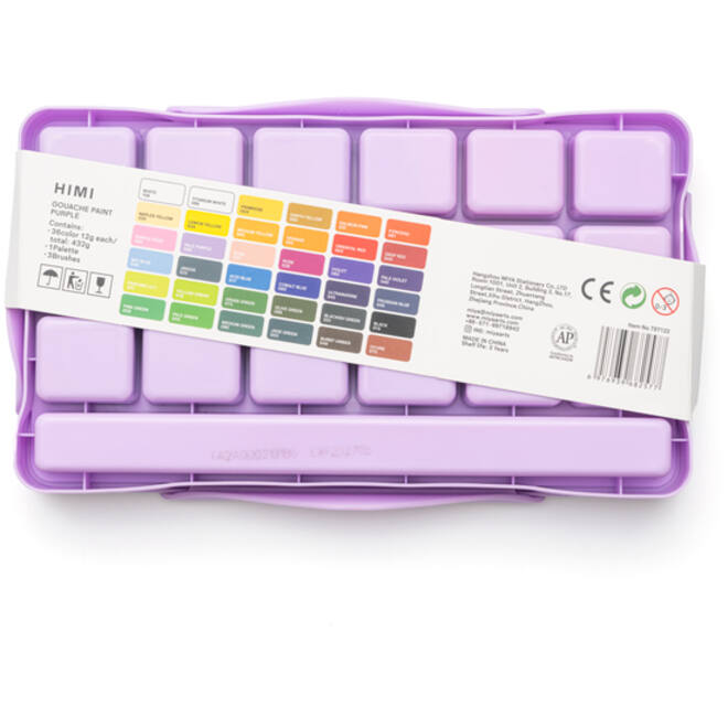Gouache HIMI Twin cups 36 kleuren 12gr opbergbox lila