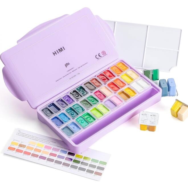 Gouache HIMI Twin cups 36 kleuren 12gr opbergbox lila