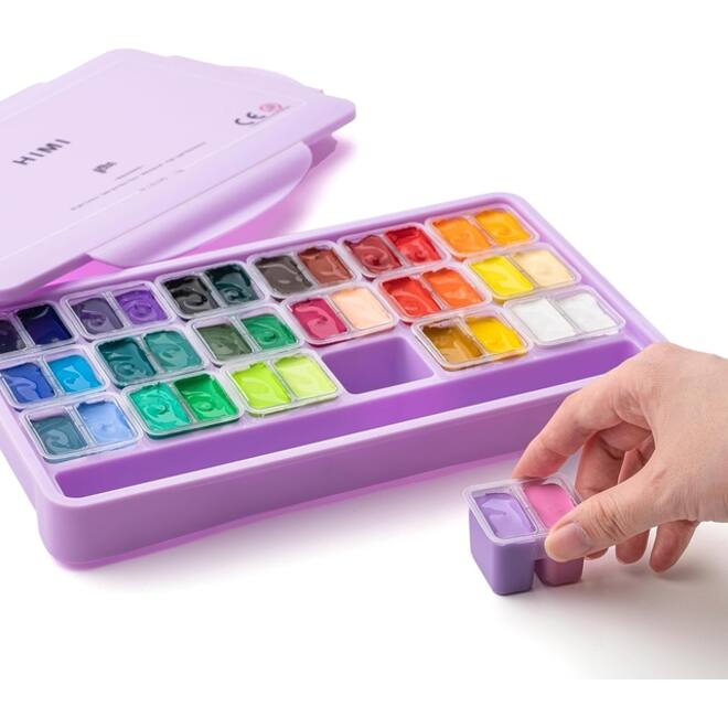 Gouache HIMI Twin cups 36 kleuren 12gr opbergbox lila