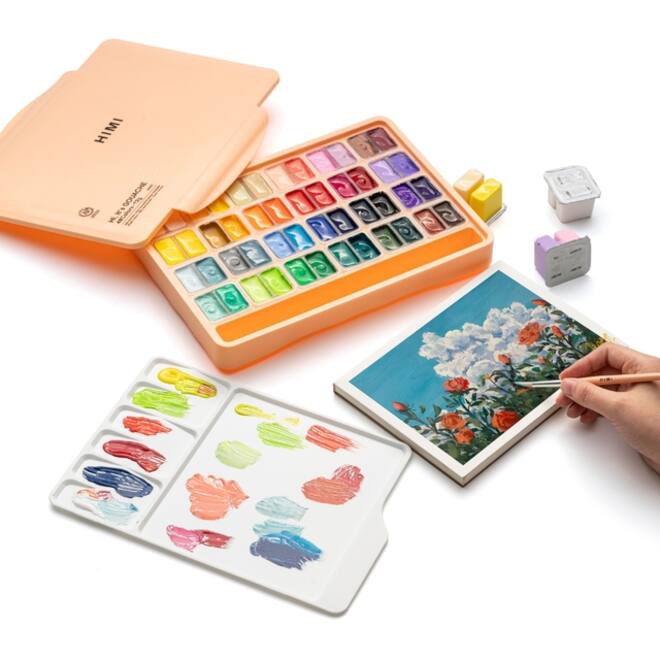Gouache HIMI twin cups 48 kleuren 12gr opbergbox Peach Fuzz