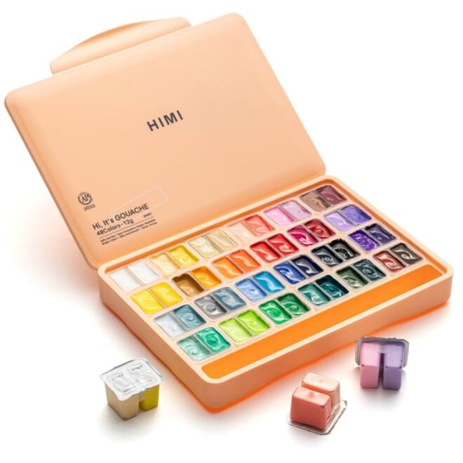 Gouache HIMI twin cups 48 kleuren 12gr opbergbox Peach Fuzz