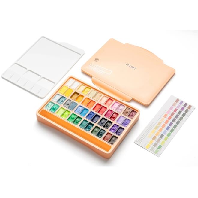 Gouache HIMI twin cups 48 kleuren 12gr opbergbox Peach Fuzz