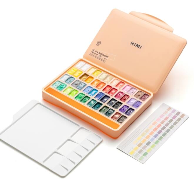 Gouache HIMI twin cups 48 kleuren 12gr opbergbox Peach Fuzz