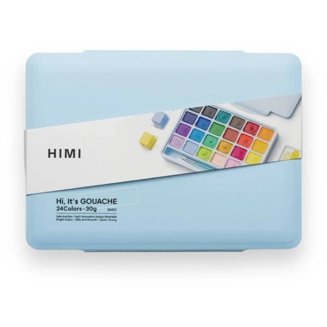 Gouache HIMI 24 kleuren 30gr opbergbox ice blue