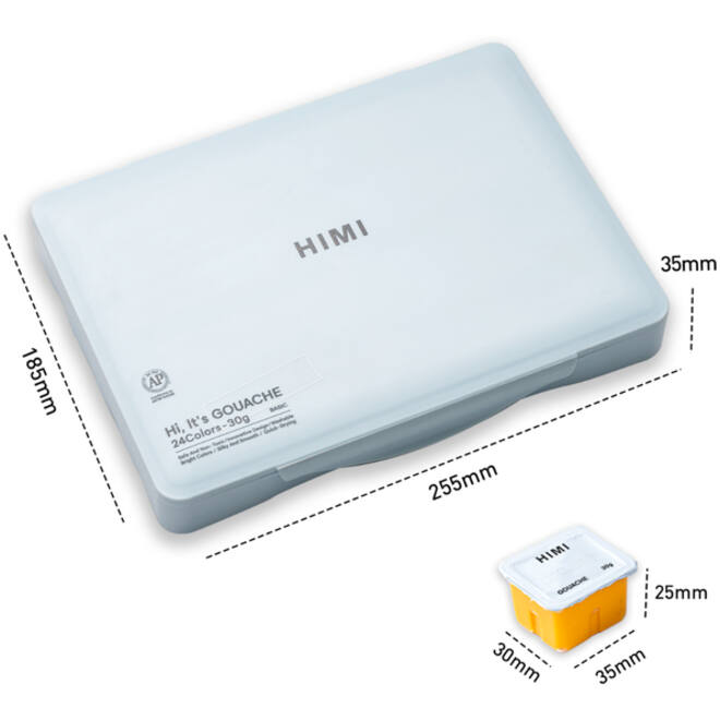 Gouache HIMI 24 kleuren 30gr opbergbox ice blue