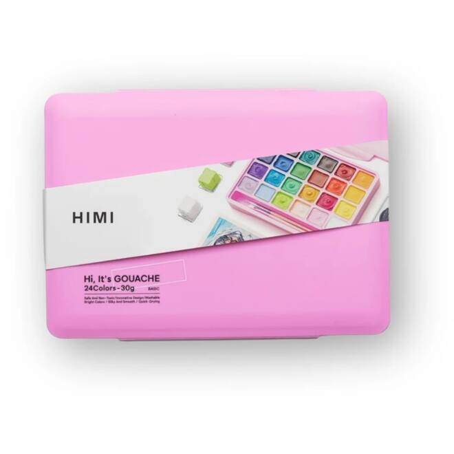 Gouache HIMI 24 kleuren 30gr opbergbox roze