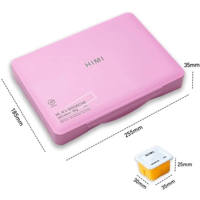 Gouache HIMI 24 kleuren 30gr opbergbox roze