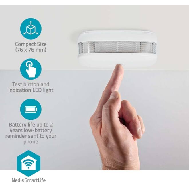 Rookmelder Nedis Smartlife Wifi 10 jaar sensor wit