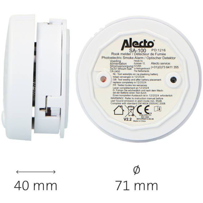 Rookmelder Alecto mini met 5 jaar batterij SA100 wit