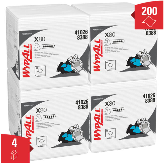 Poetsdoek WypAll X80 PowerClean 305x317mm 4x50vel wit 8388