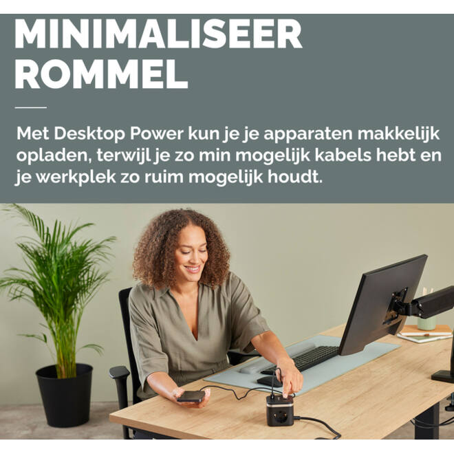 Stekkerblok Fellowes Power Cube F 3vdg 1xUSB A 2xUSB C 2 meter zwart