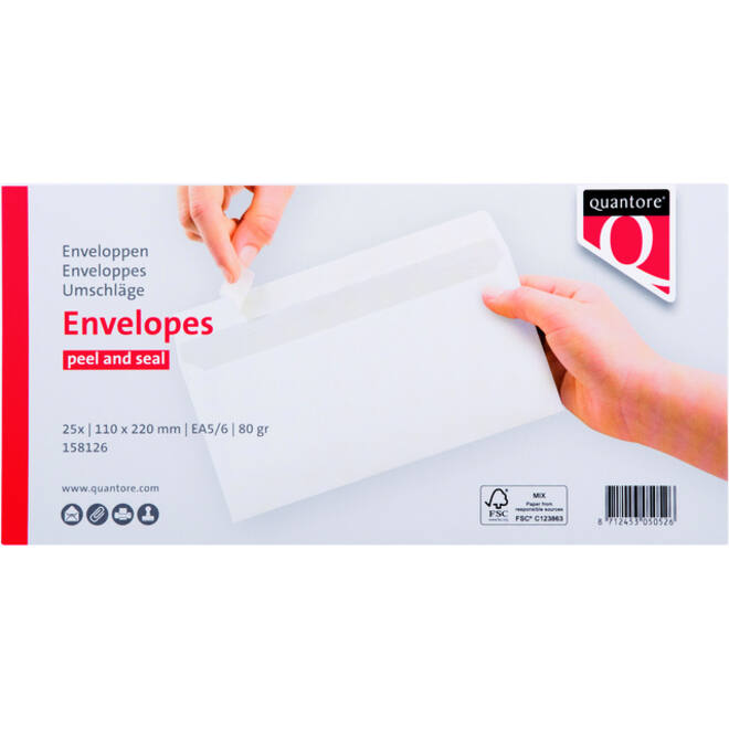 Envelop Quantore bank EA5/6 110x220mm zelfklevend wit 25stuk