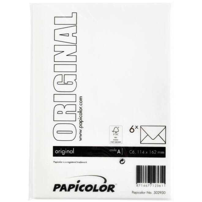 Envelop Papicolor C6 114x162mm hagelwit