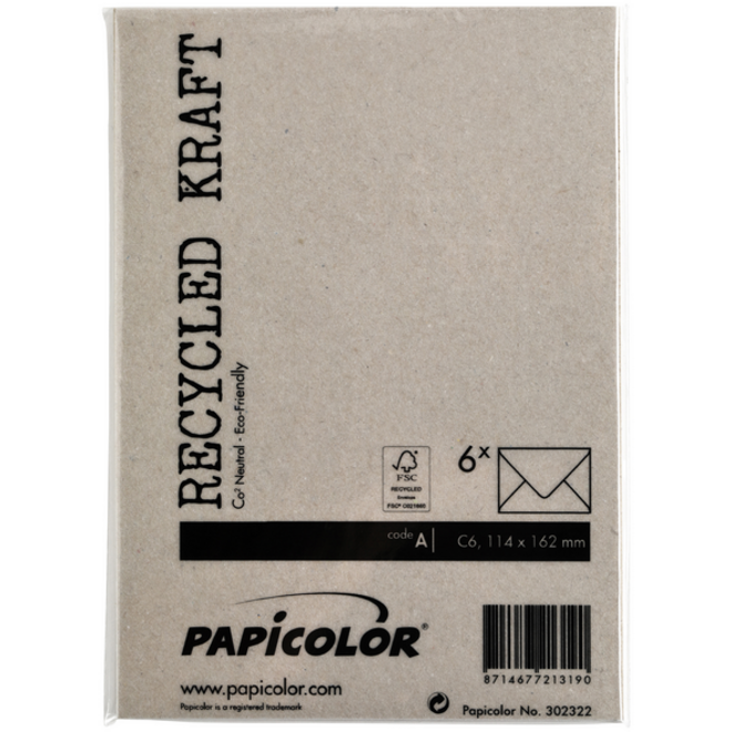 Envelop Papicolor C6 114x162mm kraft grijs