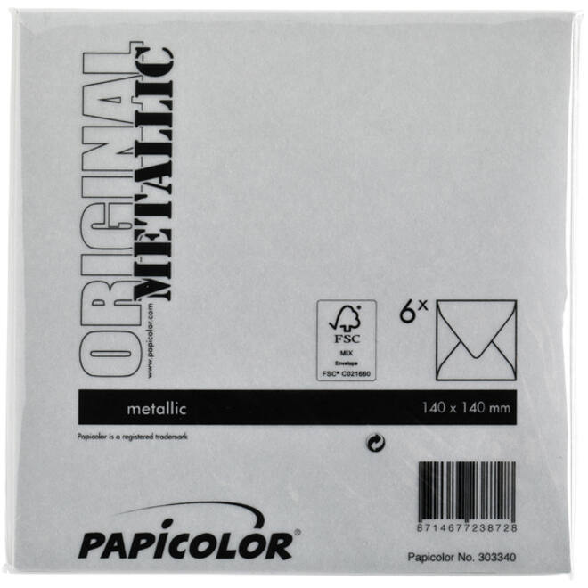 Envelop Papicolor 140x140mm metallic zilver