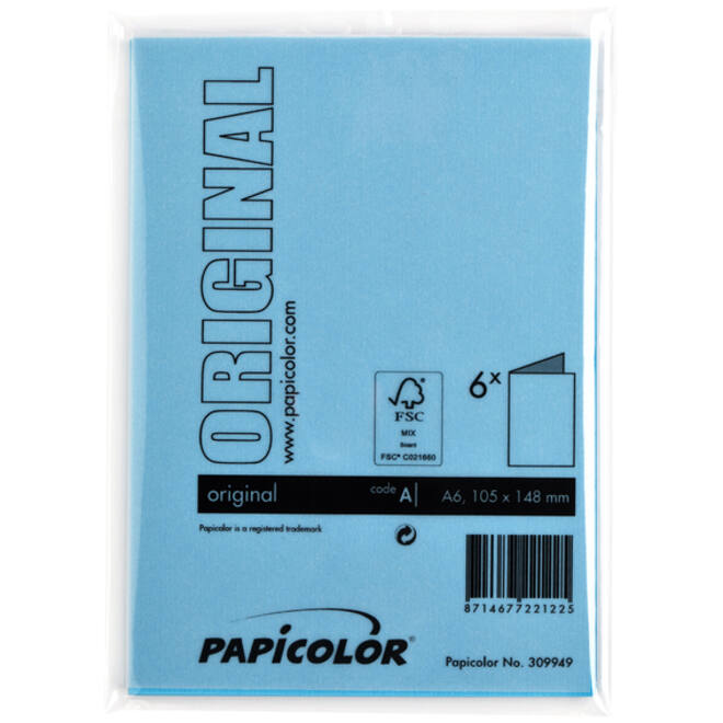 Correspondentiekaart Papicolor dubbel 105x148mm hemelsblauw pak à 6 stuks