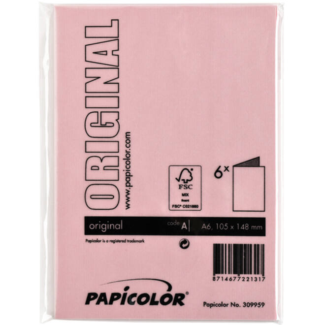 Correspondentiekaart Papicolor dubbel 105x148mm babyroze pak à 6 stuks