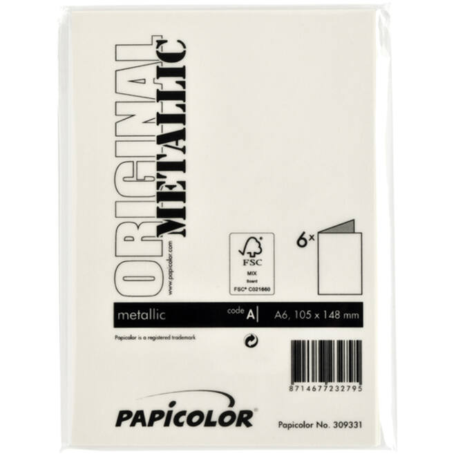 Correspondentiekaart Papicolor dubbel 105x148mm metallic ivoor pak à 6 stuks