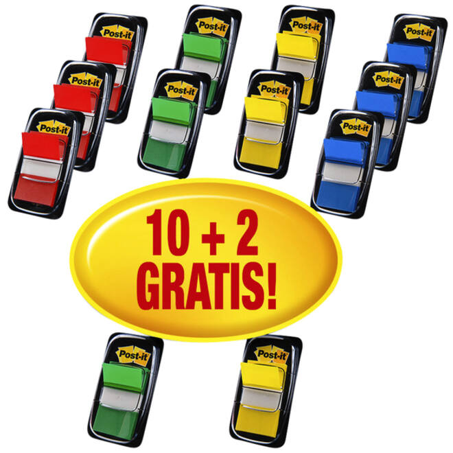 Indextabs Post-it 680 25.4x43.2mm 10+2 gratis assorti 50 tabs per dispenser