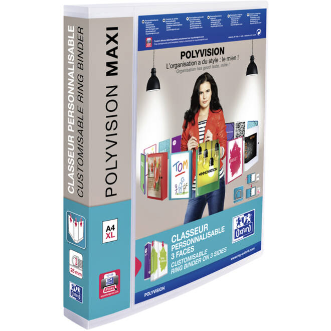 Presentatieringband Oxford Polyvision Maxi A4 XL 4-rings D-mech 25mm transparant