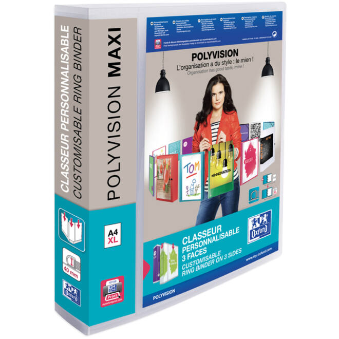 Presentatieringband Oxford Polyvision Maxi A4 XL 4-rings D-mech 40mm transparant