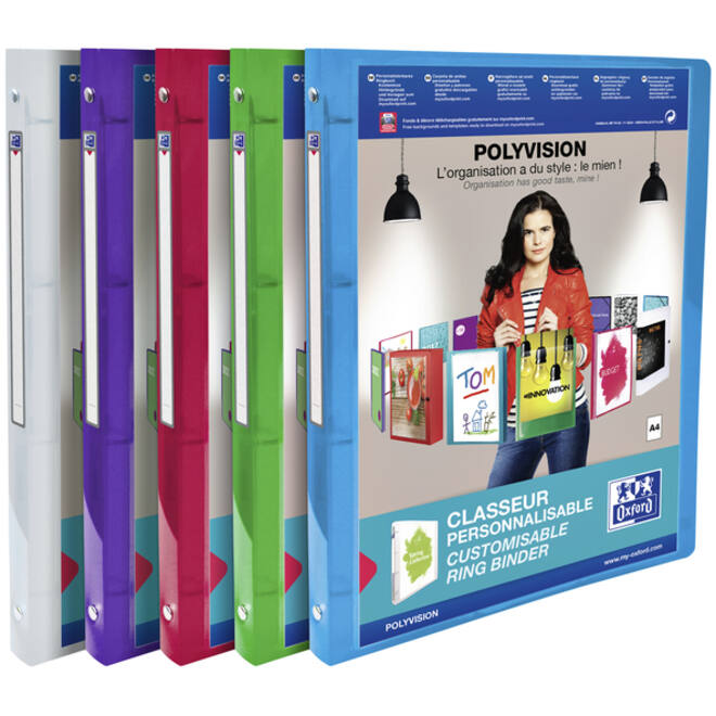 Presentatieringband Oxford Polyvision A4 4-rings O-mech 15mm assorti