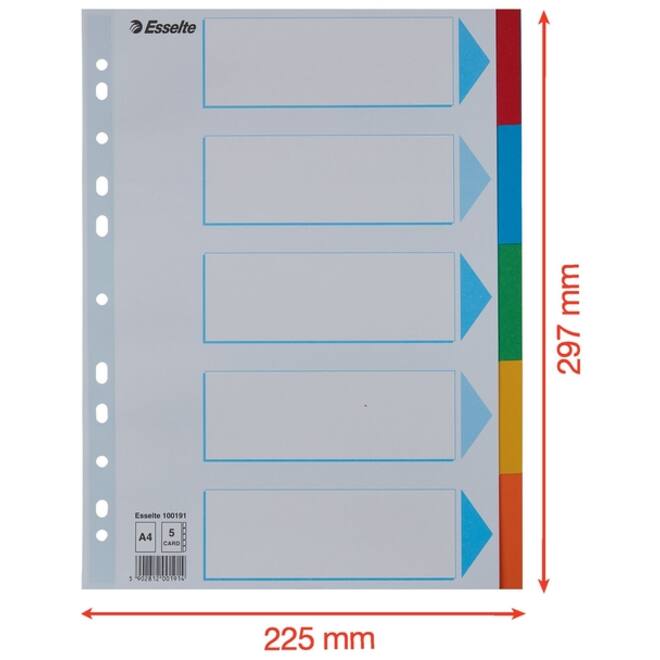 Tabbladen Esselte Standaard A4 5-delig karton 11-rings met voorblad assorti