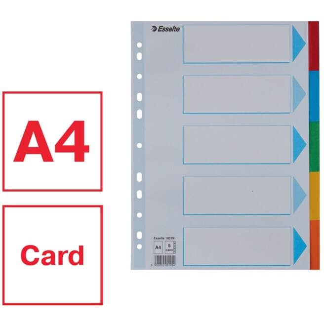 Tabbladen Esselte Standaard A4 5-delig karton 11-rings met voorblad assorti
