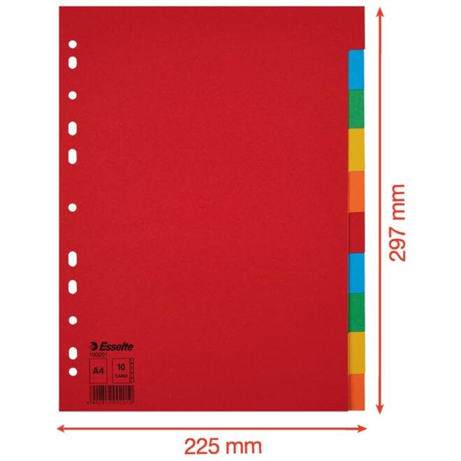 Tabbladen Esselte Economy A4 10-delig karton 11-rings assorti