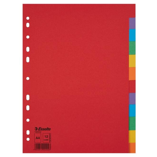 Tabbladen Esselte Economy A4 12-delig karton 11-rings assorti