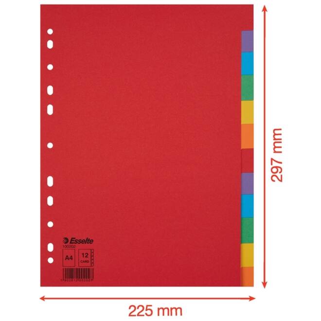 Tabbladen Esselte Economy A4 12-delig karton 11-rings assorti