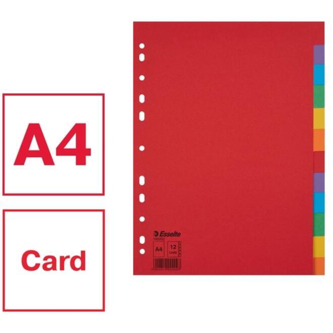Tabbladen Esselte Economy A4 12-delig karton 11-rings assorti