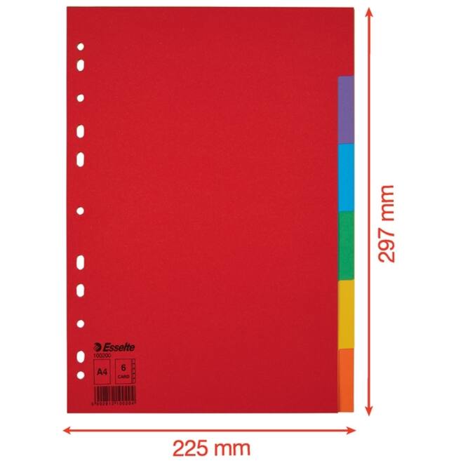 Tabbladen Esselte Economy A4 6-delig karton 11-rings assorti