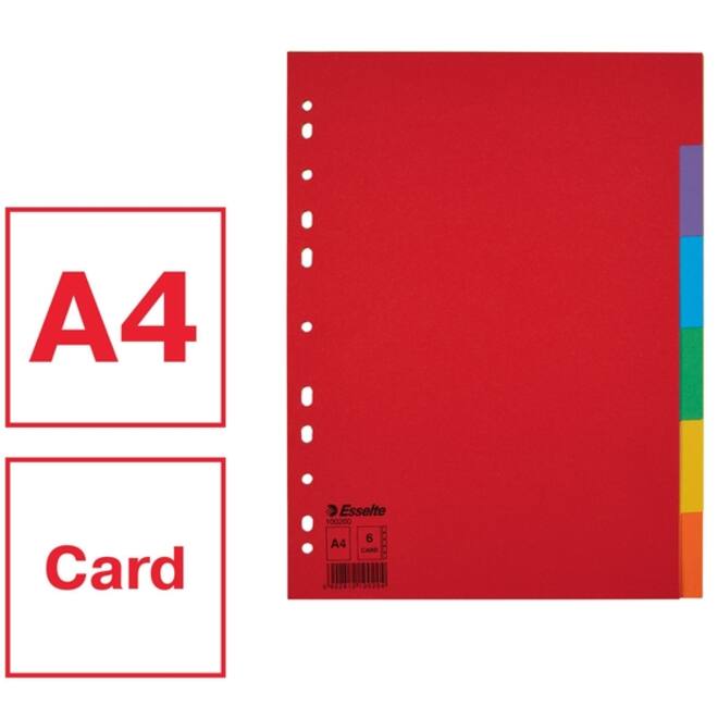 Tabbladen Esselte Economy A4 6-delig karton 11-rings assorti