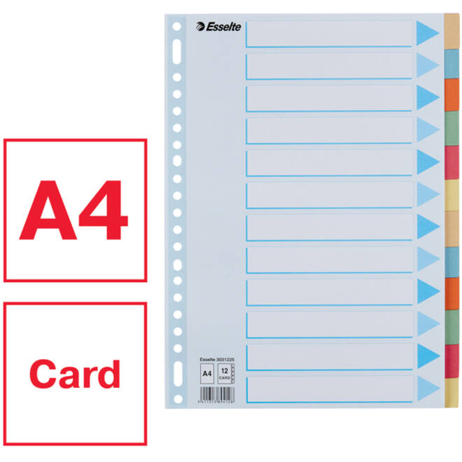 Tabbladen Esselte Premium A4 12-delig karton 23-rings assorti