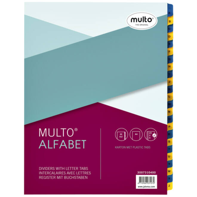 Tabbladen Multo A4 23-rings 24-delig A-Z blauw/geel karton 170gr
