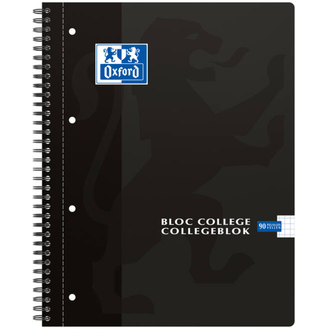 Collegeblok Oxford A4+ ruit 5x5mm 4-gaats 180 pagina's 80gr zwart