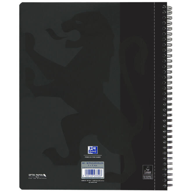 Collegeblok Oxford A4+ ruit 5x5mm 4-gaats 180 pagina's 80gr zwart
