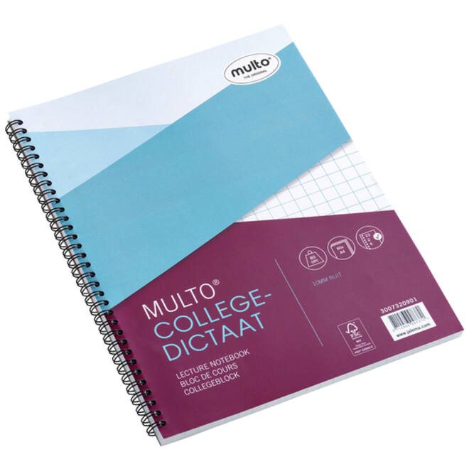 Collegeblok Multo A4 ruit 10x10mm 23-gaats 160 pagina's 80gr wit