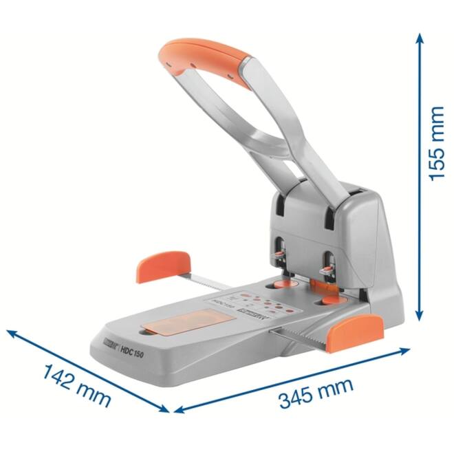 Perforator Rapid Supreme HDC150/2 heavy duty 2-gaats 150 vel zilver/oranje