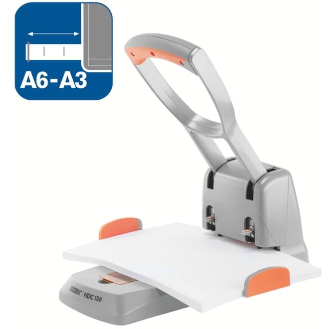 Perforator Rapid Supreme HDC150/2 heavy duty 2-gaats 150 vel zilver/oranje